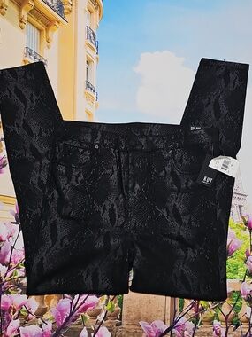 Kut From The Kloth Black Snake Print High Waist Skinny Jeans Size 14 New